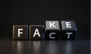 Fake news threatening truth and democratic values in the digital world.