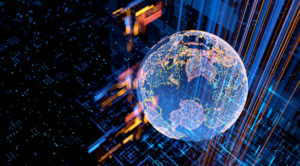 Conceptual image showing the future of digital journalism with technology, data, and ethical reporting